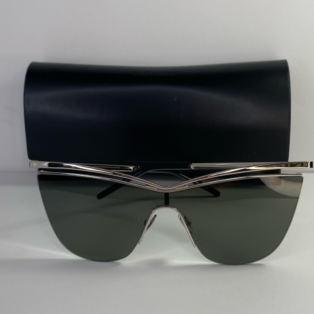 Saint Laurent Silver Frame Black Shield Sunglasses